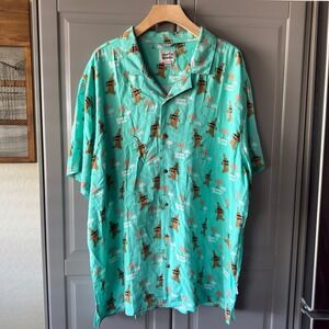 Party Pants Men's Beer Run Short Sleeve Camp Collar Shirt, Mint, XXL